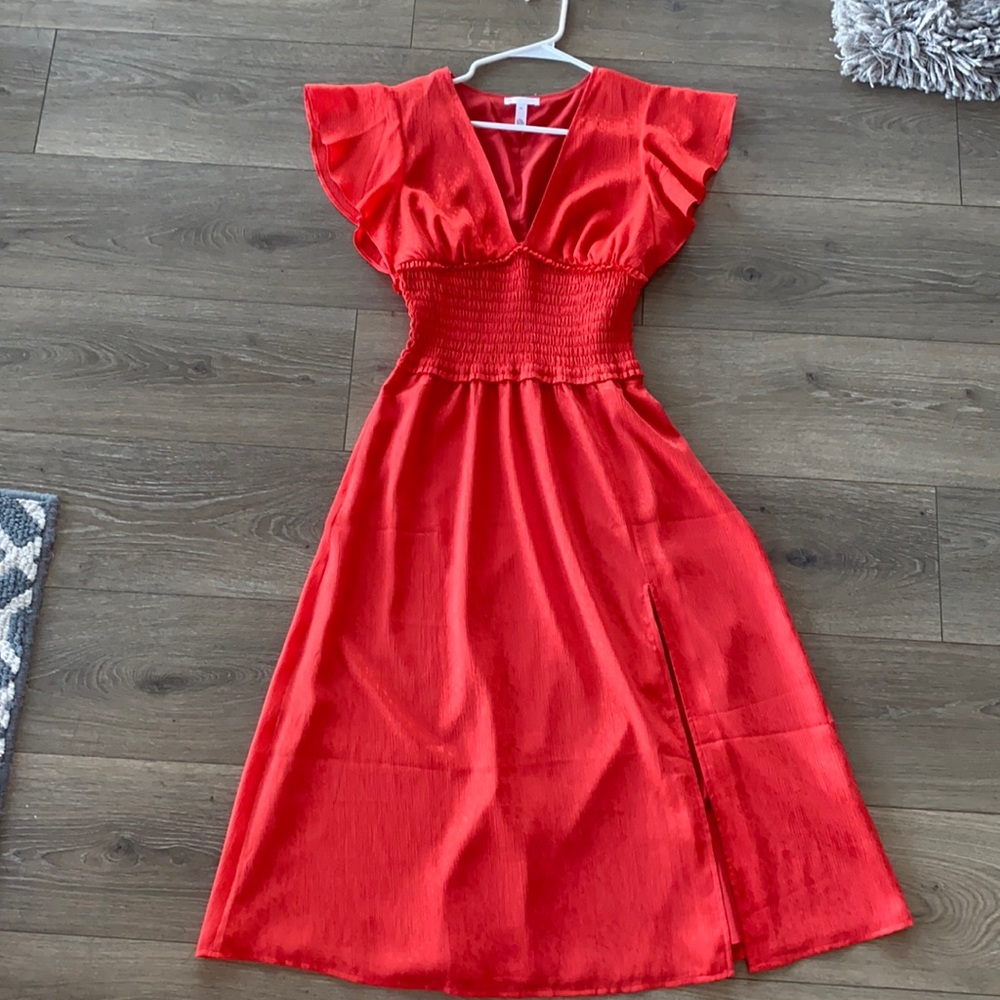 XS coral colored long dress.